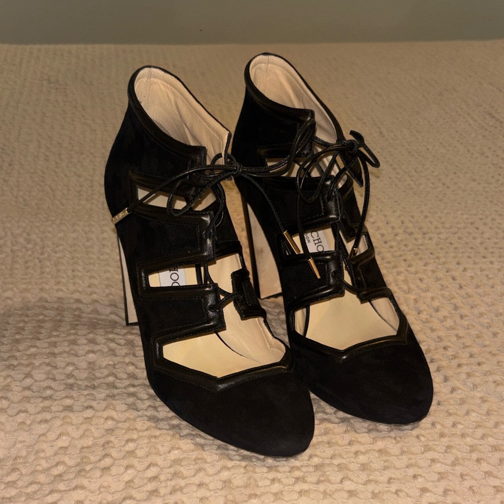 Jimmy Choo Black Lace-Up Heels